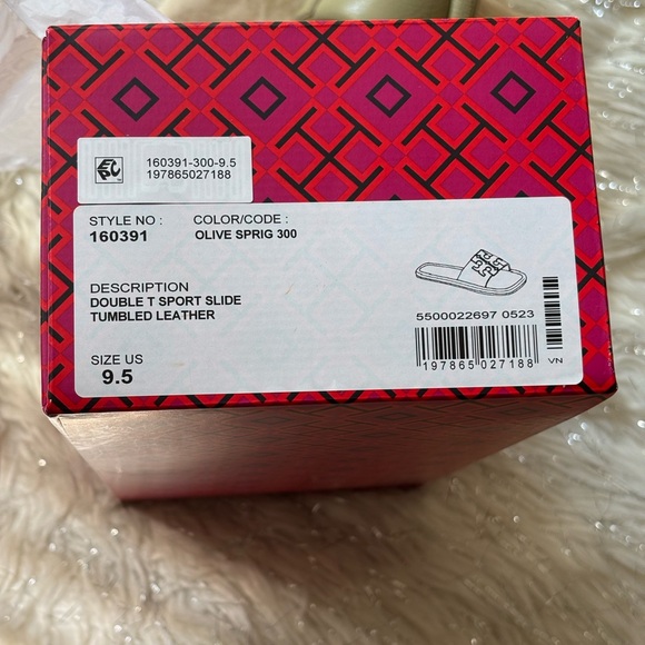 Tory Burch Olive Sprig Women’s Double T Sport Slide Tumbled Leather Size 9.5 - Picture 9 of 11